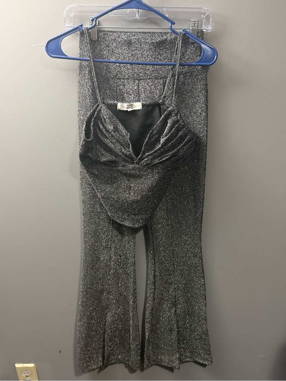 Nasty Gal Silver Metallic Lurex Flare Jumpsuit